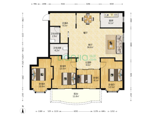 桂梅小区 4室1厅2卫 133平方