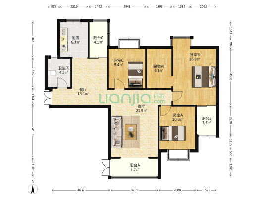 朝阳御景 3室2厅1卫 132平方