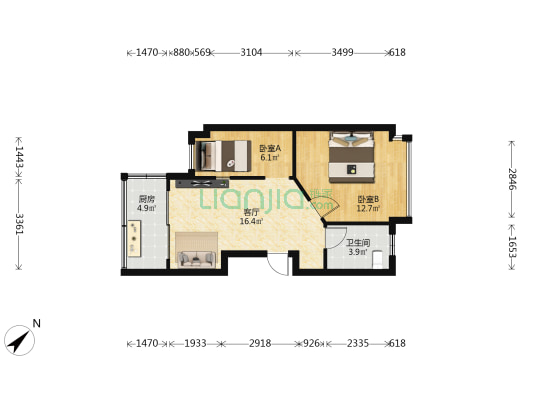 花冠渔歌海韵 2室1厅1卫 60平方