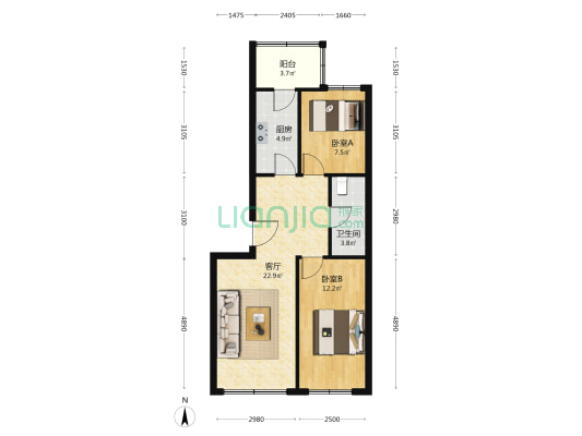 弓匠小区 2室1厅1卫 73平方