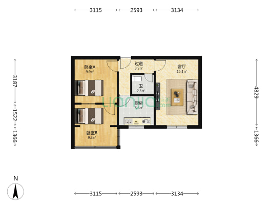 铝制品厂家属院（东李家湾） 2室1厅1卫 52平方