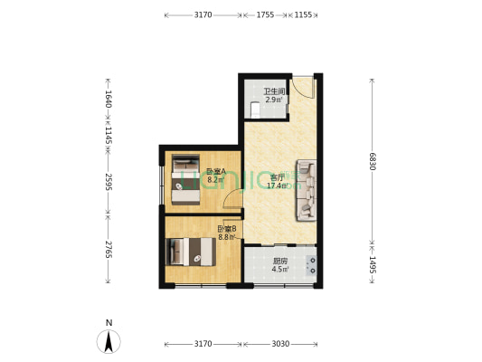贵龙南园 2室1厅1卫 51平方