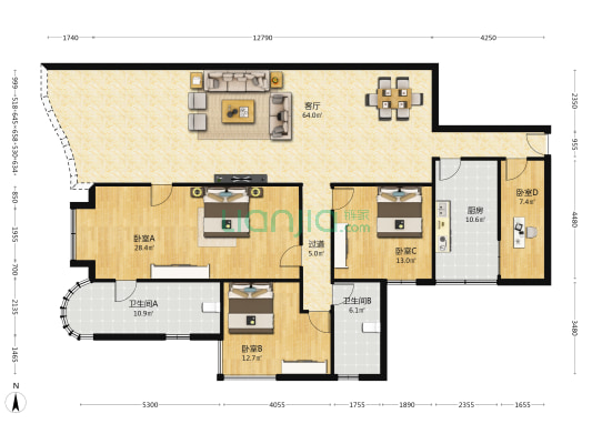 滨江怡苑 4室1厅2卫 192平方