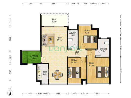 锦绣一方 3室1厅2卫 108平方