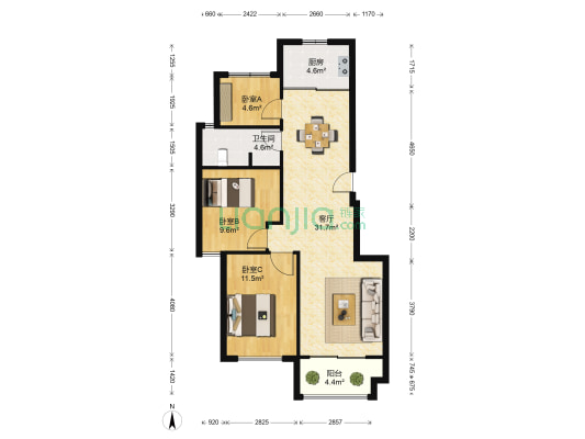 文一名门北郡 3室1厅1卫 93平方