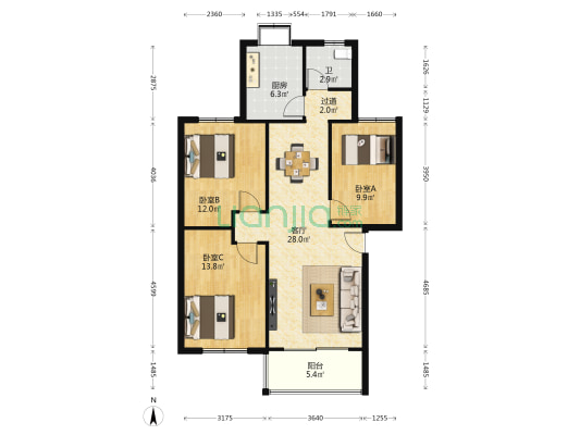 荣校教师小区 3室1厅1卫 97平方