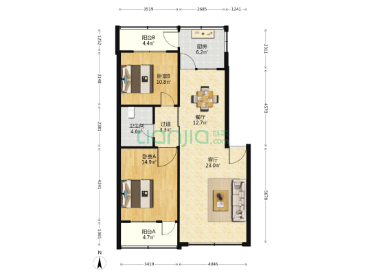 二七新村南路20 2室2厅1卫 105平方