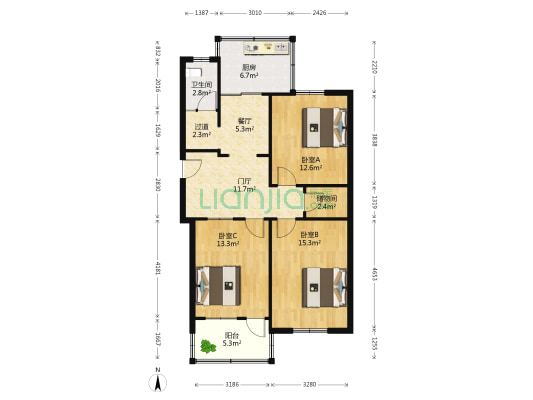 山大南路93号 3室1厅1卫 94平方