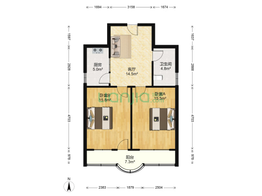 锦花新邸 2室1厅1卫 79平方