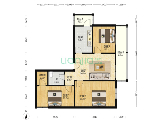 科技局小区 3室1厅1卫 88平方