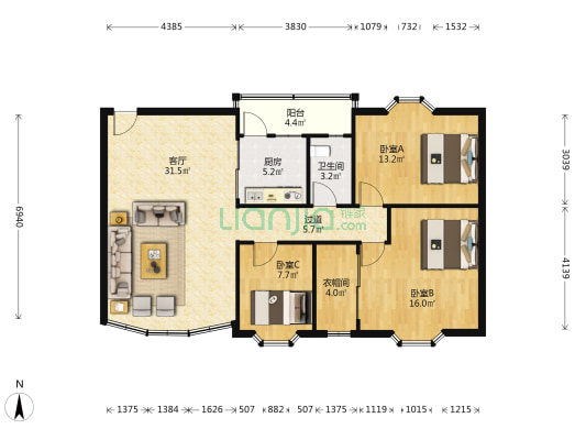 昌发楼 3室1厅1卫 118平方
