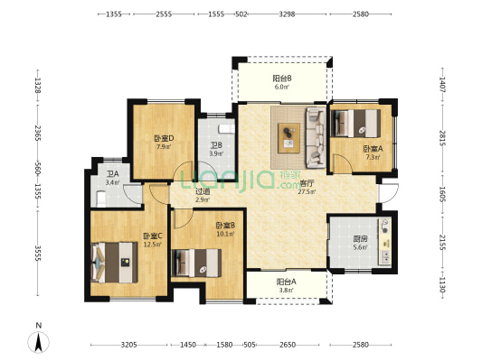 江湾峰景花园 4室1厅2卫 108平方