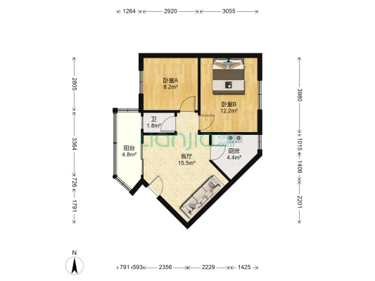 兴凯路109号院 2室1厅1卫 58平方