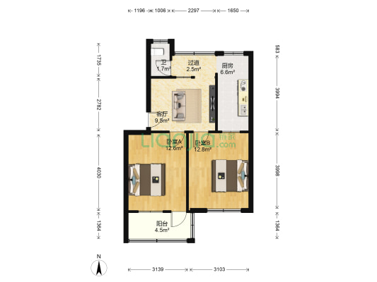 新桥村东郊所宿舍 2室1厅1卫 62平方