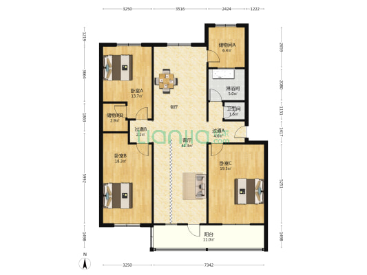 腹膜彩印家属院 3室1厅2卫 145平方