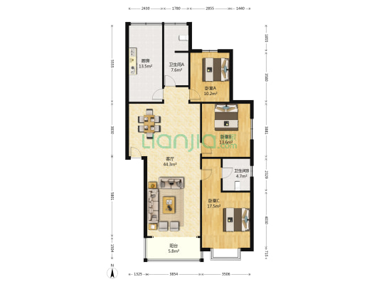 丰华楼 3室1厅2卫 132平方