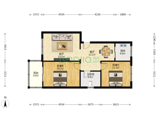 西纺2村 2室2厅1卫 83平方