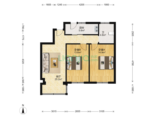众诚家园 2室1厅1卫 87平方