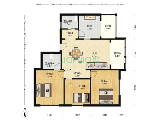锦福公寓 3室1厅2卫 114平方