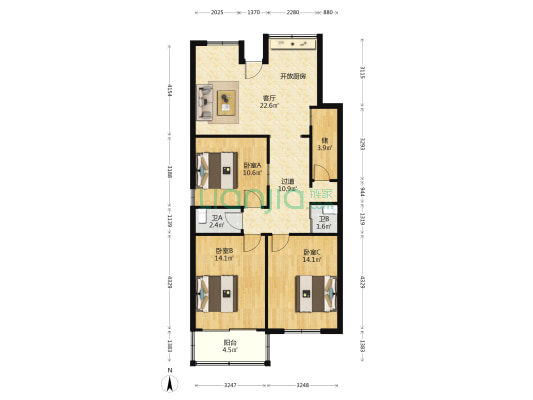 福师公寓 3室1厅2卫 90平方