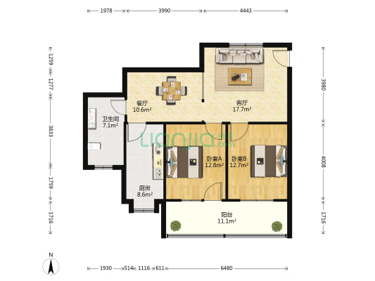 光大公寓 2室2厅1卫 101平方