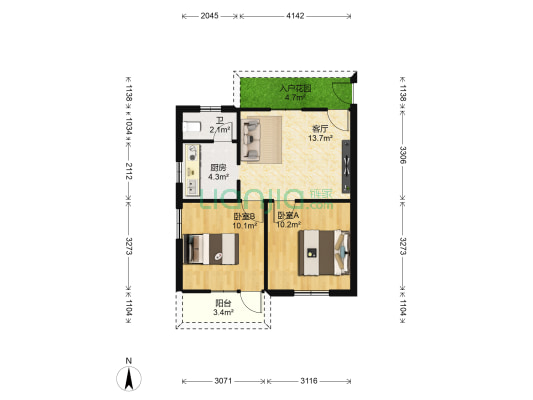 同济新村 2室1厅1卫 60平方