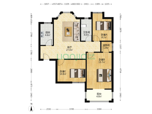 翡翠明珠二期 3室1厅1卫 104平方