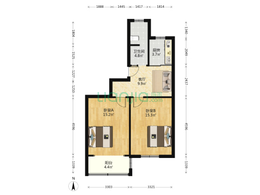 北校尉营 2室1厅1卫 64平方