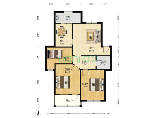 北图路散盘 3室2厅1卫 88平方