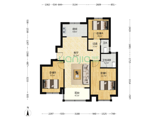 中博谦崇云境 3室1厅2卫 95平方