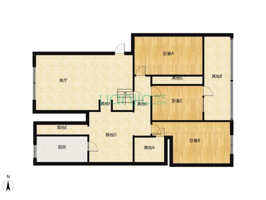 房龄新，错层式大3房2厅2卫，房东住家精装修带家具-户型图