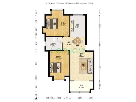 兴发花苑 2室2厅1卫 99平方