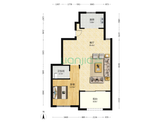 多弗绿城江心明月东园 1室1厅1卫 95平方