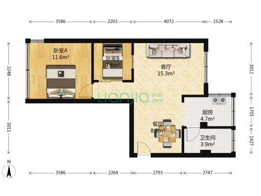 公路局大院 2室2厅1卫 55平方
