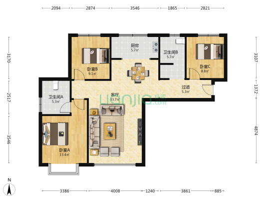 御景龙湾 3室1厅2卫 123平方