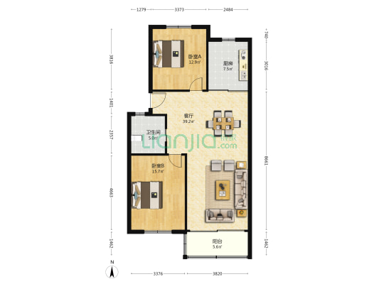 澍虹花苑 2室1厅1卫 104平方