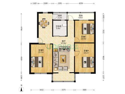 光机二区 3室1厅1卫 108平方