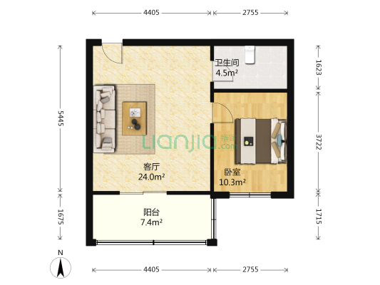 莹津里 1室1厅1卫 56平方