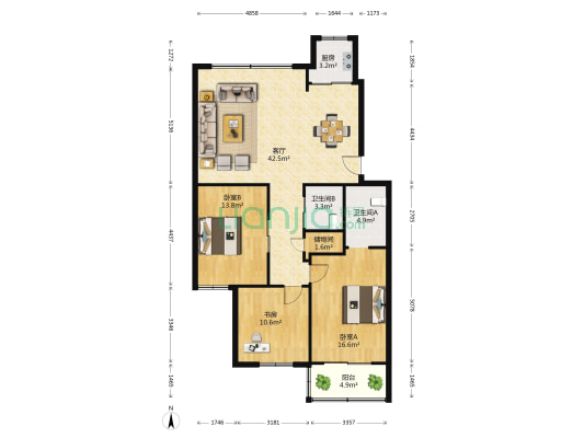 荣德家园 3室1厅2卫 118平方