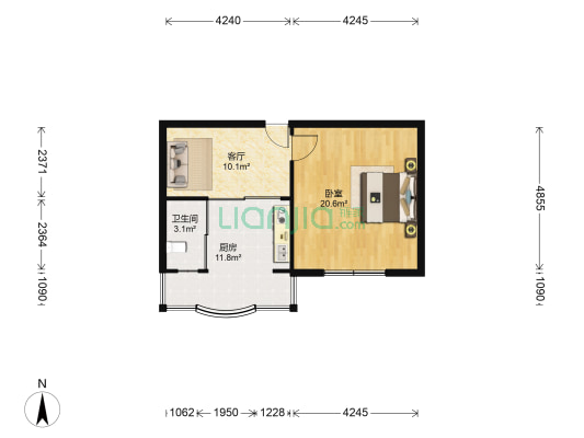 靓园 1室1厅1卫 55平方
