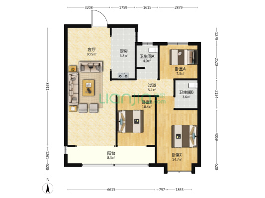 天伦湾雅苑 3室1厅2卫 122平方