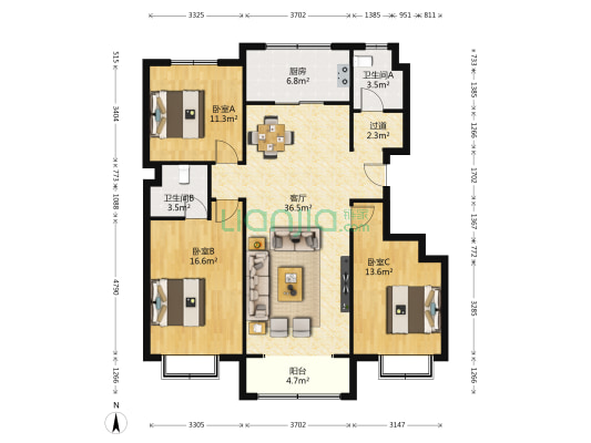 招商·雍和府 3室1厅2卫 130平方