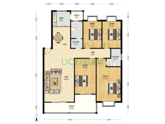 河南武警边防总队家属院 4室1厅2卫 169平方