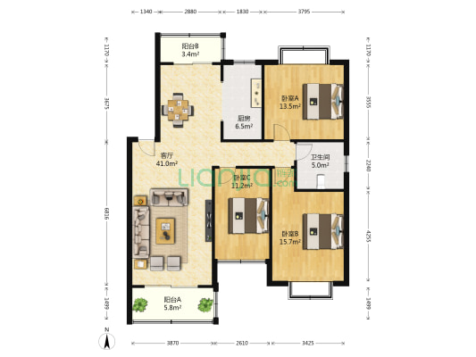 黄金时代 3室1厅1卫 125平方