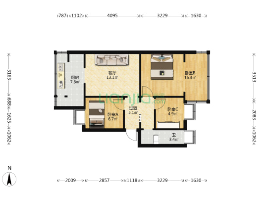 新闻路262号 3室1厅1卫 54平方