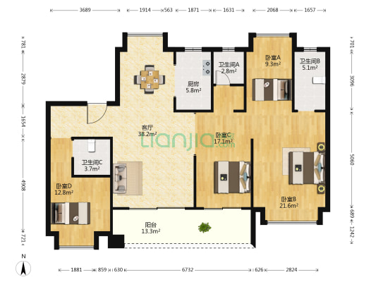 华发中城荟中央首府 4室1厅3卫 169平方