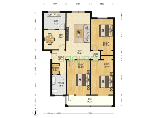 财政局家属楼(索河路) 3室2厅1卫 125平方