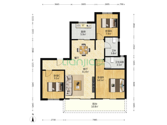 碧桂园江悦苑 3室1厅2卫 116平方
