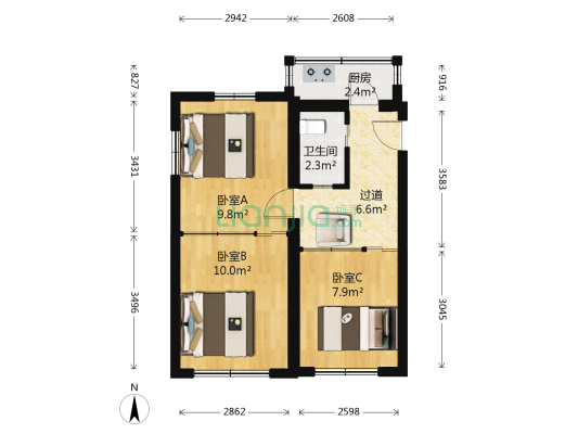 北共济街一段238号 3室0厅1卫 54平方