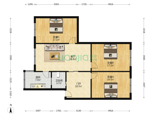 新郑市盐业公司家属楼 3室1厅1卫 115平方